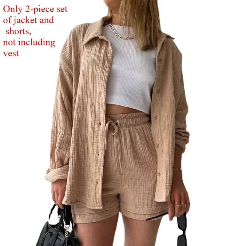 สีทึบสบายๆหลวมสั้นกางเกงชุดผู้หญิง 2025 ฤดูร้อนผู้หญิง 2 ชิ้นชุดเต็มชุดหญิงชุดเสื้อผ้า