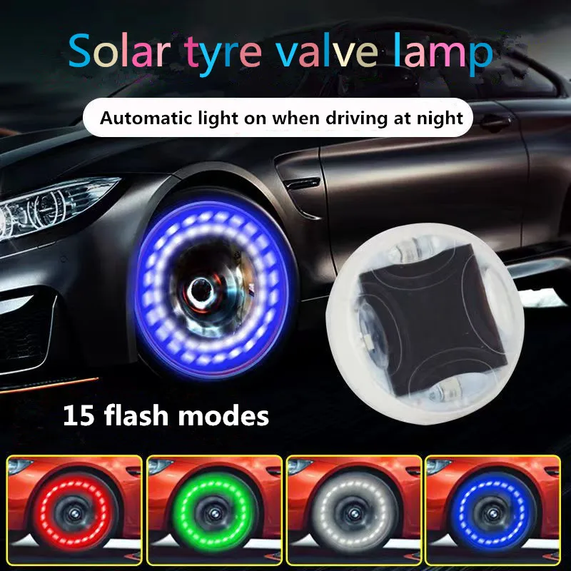 

2pcs 15 flash modes Solar Car Tire Lights Car Wheel Lights Valve LED Decorative Lights Colorful General Motors Wheel Luminous