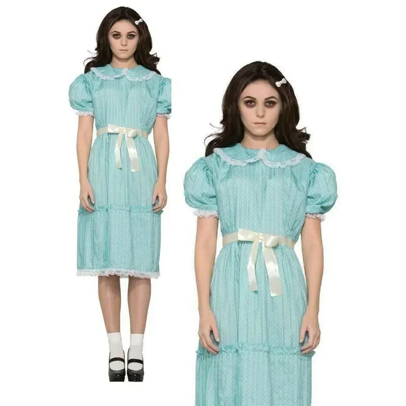 The Shining Twin girls Cosplay Costume Blue Dress Halloween Party Costumes