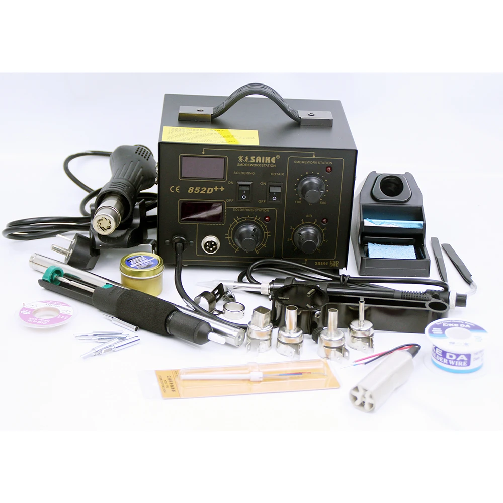 SAIKE 852D++ 2 in 1 SMD Rework Station Hot air gun soldering station Desoldering station  Heat Gun BGA 220V 110V