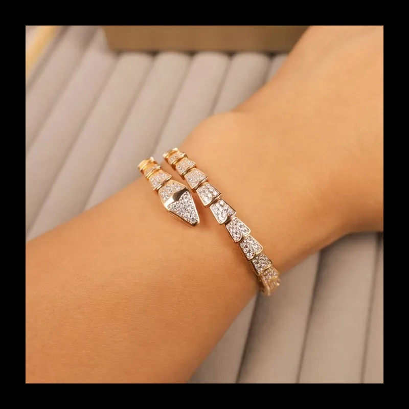 سوار ربيعي على شكل عظمة الثعبان الماسية بالكامل مع نمط أنثوي وسوار افتتاح اعوج أوروبي وأمريكي متعدد الاستخدامات #4