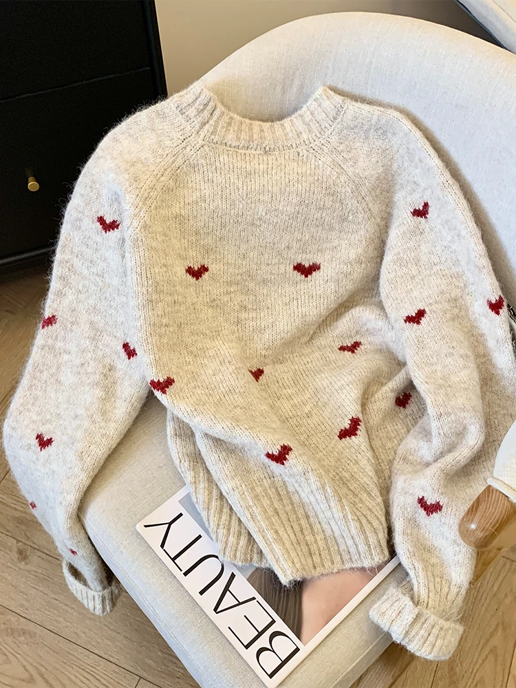 Women Apricot Sweater Harajuku Y2k Long Sleeves O-Neck Knitted Cashmere Sweaters 90s Aesthetic Vintage 2000s Clothes Autumn 2024