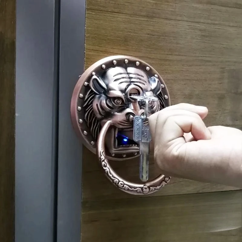 

Electronic waterproof fingerprint lock villa double retro copper wooden door iron smart lock