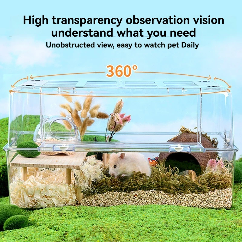 360 Transparent Hamster Cage 50 Base Cage Clear Acrylic Hamster Cage Small TV Hamster Luxury Villa Golden Silk Bear