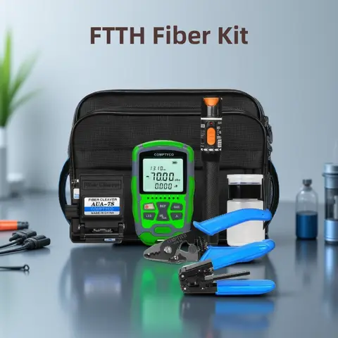 FTTH Fiber Optic Tool Kit with AUA-7S Fiber Cleaver -70~+10dBm/-50~+26dBm 3 in 1 Mini Optical Power 10mw Visual Fault Locator