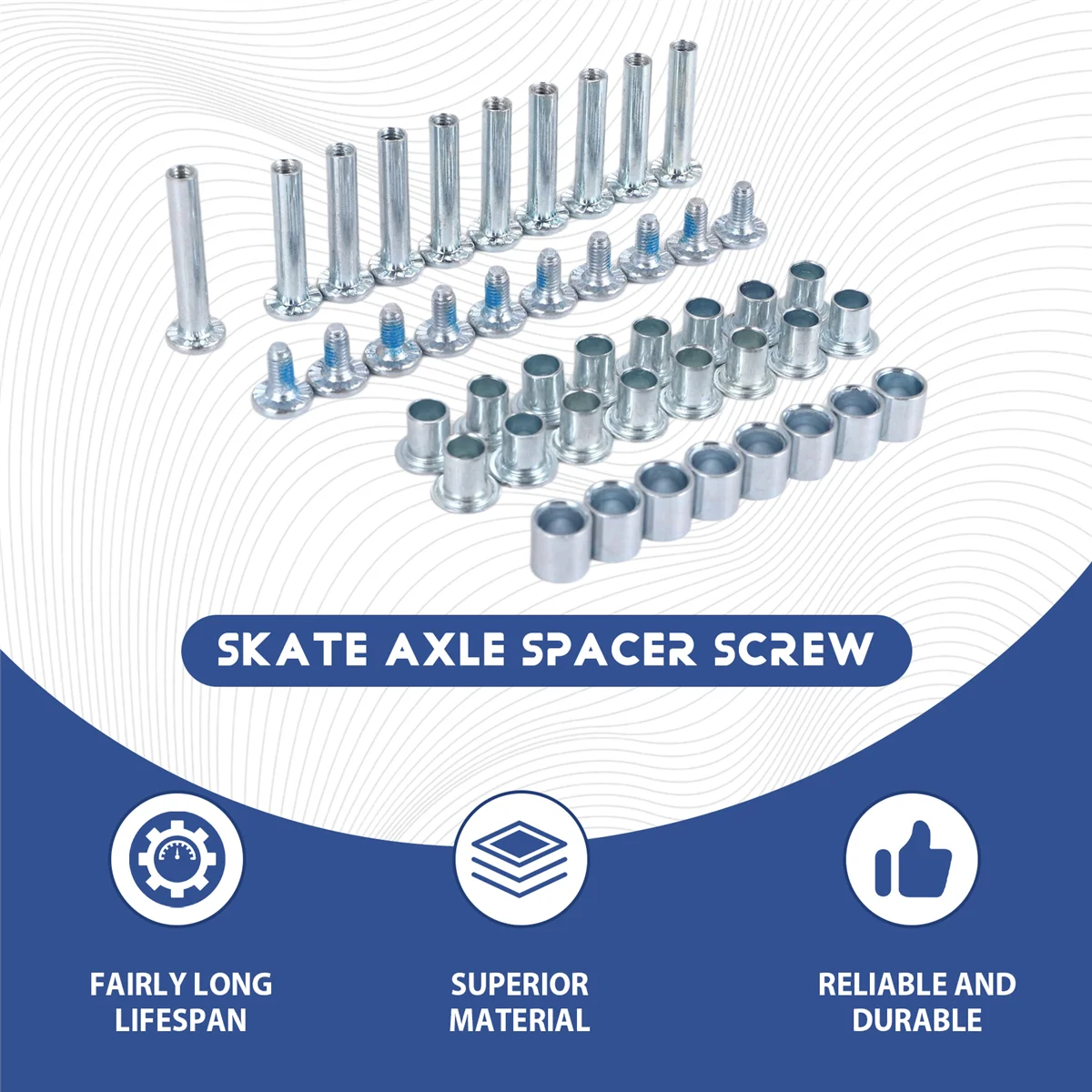 SMIEA Parafuso espaçador de eixo de skate em linha, espaçador de rolamento de roda de skate, peças de reposição de patins com eixo e parafusos e chave, A