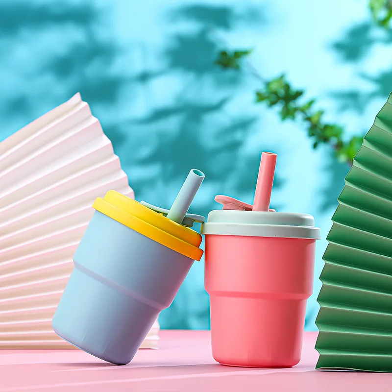 380ml Plastic Straw Cup With Lid Creative Coffee Mug with Straw Portable Juice Milk Water Bottle Heat Resistant Drinking Cup