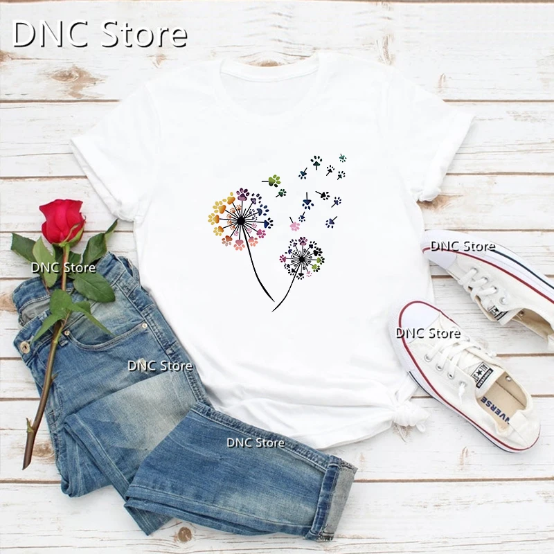 

New Women'S T-Shirt Watercolor Dandelion Graphic Print T-Shirts Femme Fashion Lazy Style Loose Tshirts Harajuku Women'S Tops