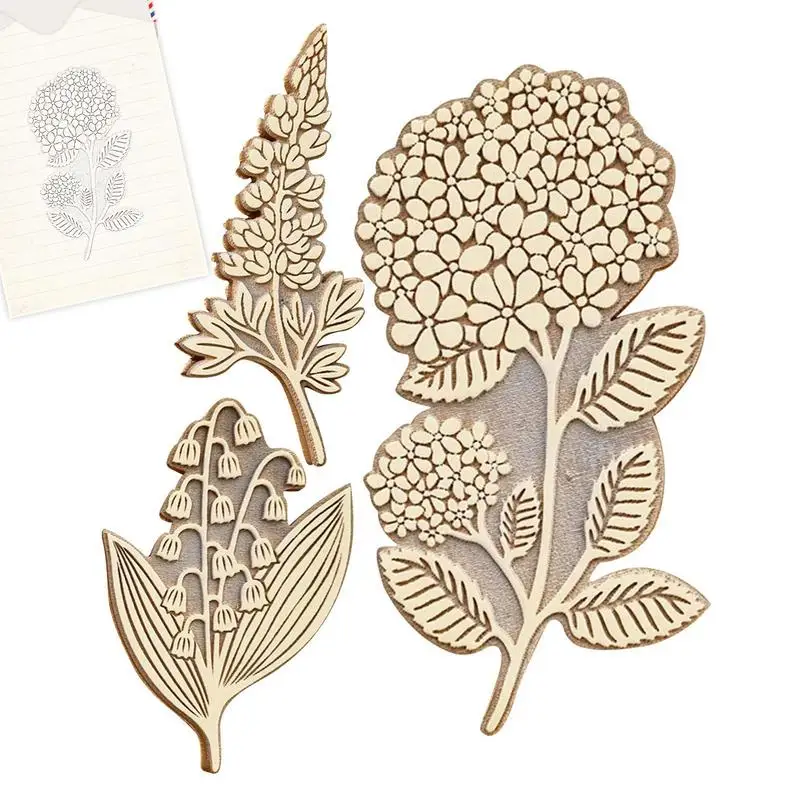 

Floral Stamps Vintage Wood Plant Stamp 3pcs Retro Plant Floral Seal Clear Pattern Stamps For Stationery Handbook Card Making