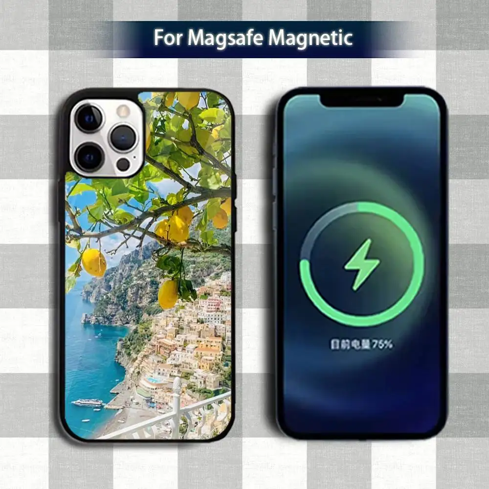 Funda de teléfono E-European Amalfi C-Coast para iPhone 13,12,15,17,11,16,14,Pro,Max,Plus,Mini,Magsafe,funda de carga inalámbrica magnética