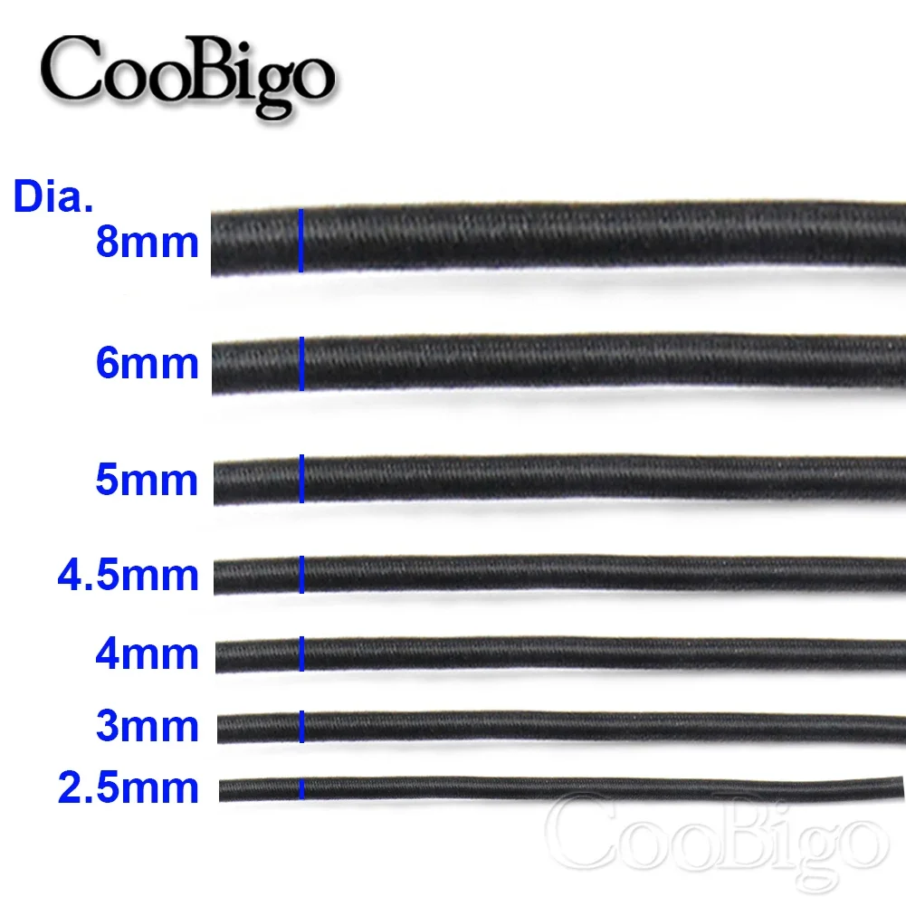 10 Meters Solid Elastic Rope Bungee Cord Shock Rubber Band Stretch String for Tent Kayak Tool Black Round 3mm 4mm 5mm 6mm 8mm