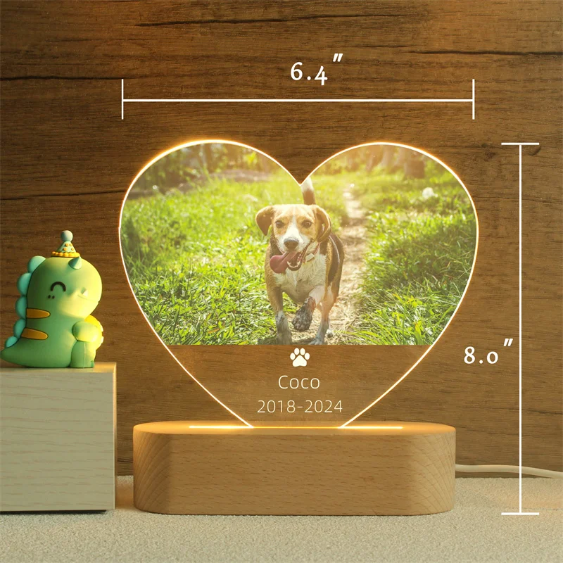 Veilleuse en forme de cœur en acrylique personnalisée pour animaux de compagnie, mémorial pour animaux de compagnie, chambre à coucher personnalisée, signe de décoration LED, signe lumineux, cadeau pour la perte de chien