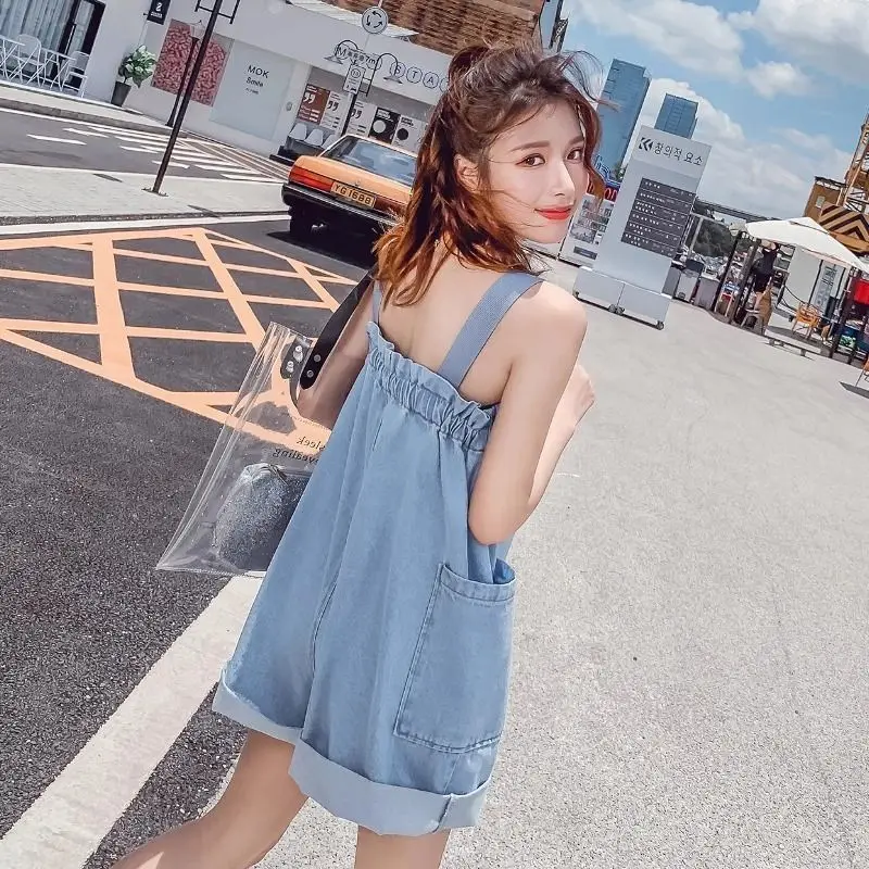 

Anti-Aging Ele Denim Overalls Women Summer plus Size Loose Design Salt System Small Size One-Piece Pants ort orts