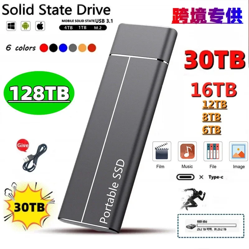 

Портативный высокоскоростной SSD-накопитель 128 ТБ, USB Type-C Интерфейс