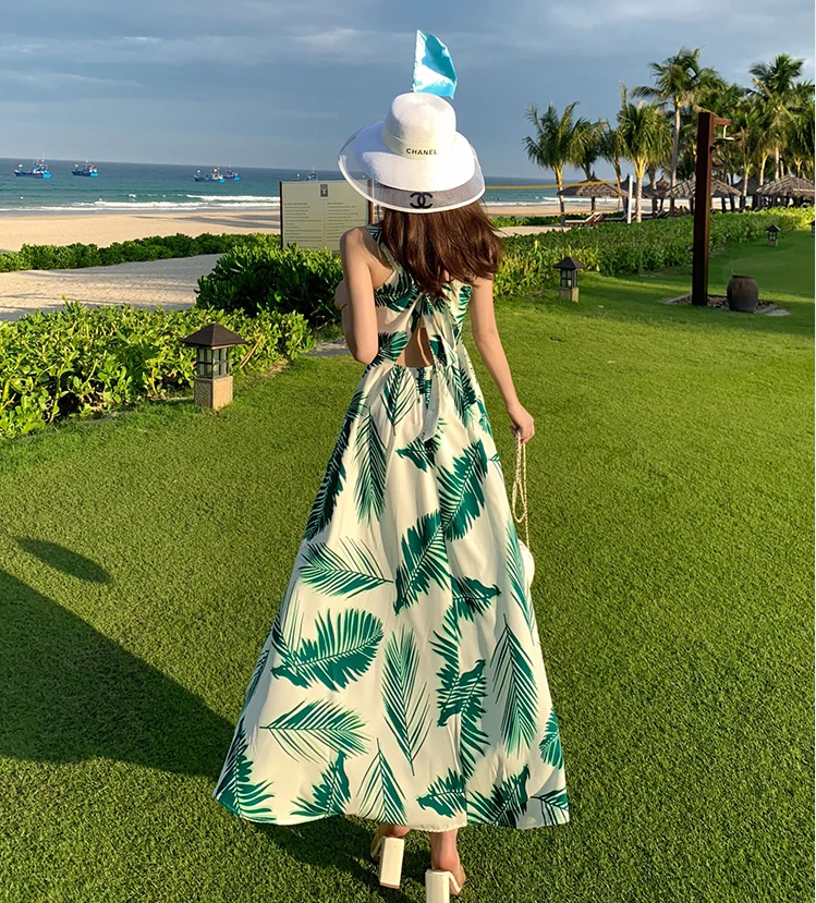 Sanya Travel Backless Sling Dress, Immortal Long Dress, Thailand Seaside Photo Clothes, Vacation Beach Skirt