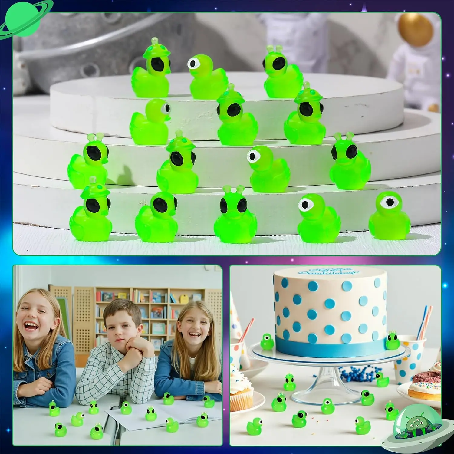 24 Stück Mini-Alien-Enten, die im Dunkeln leuchten, grüne Harzfiguren – Detail 8