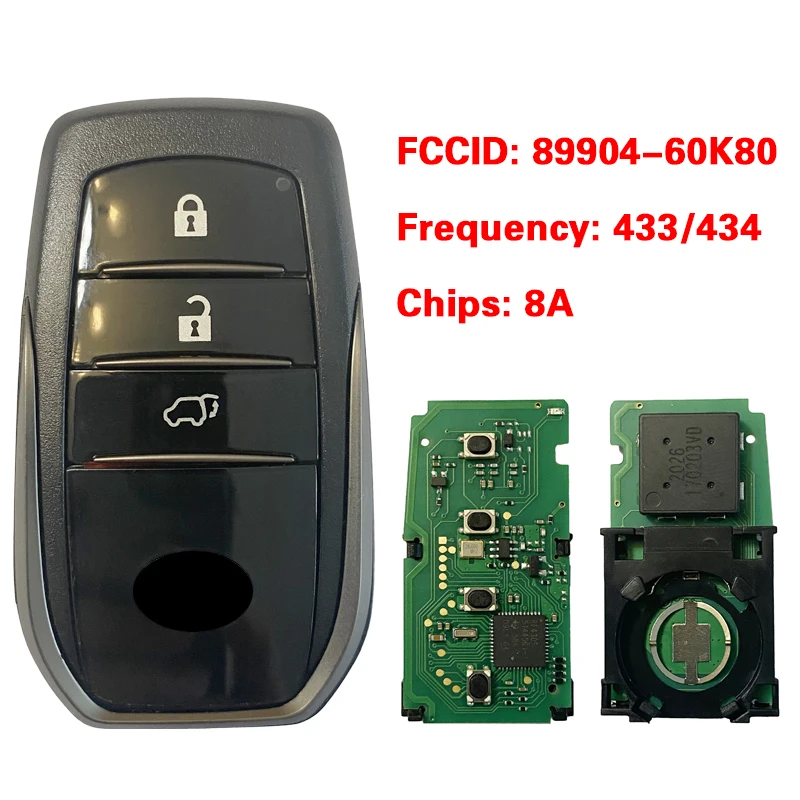 

CN007154 Aftermarket для Toyota Land Cruiser 2016-2017 Smart Key Fob 433MHz P1 (A8) TMS37200 транспондер P/N 89904-60K80 F