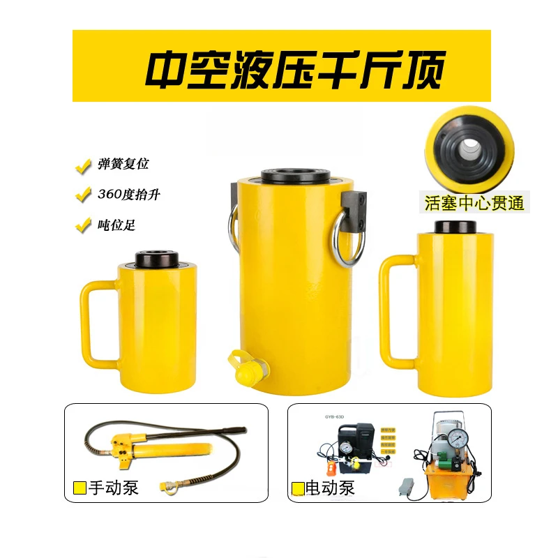 Hydraulic cylinder, hollow jack, hollow split lifting tool