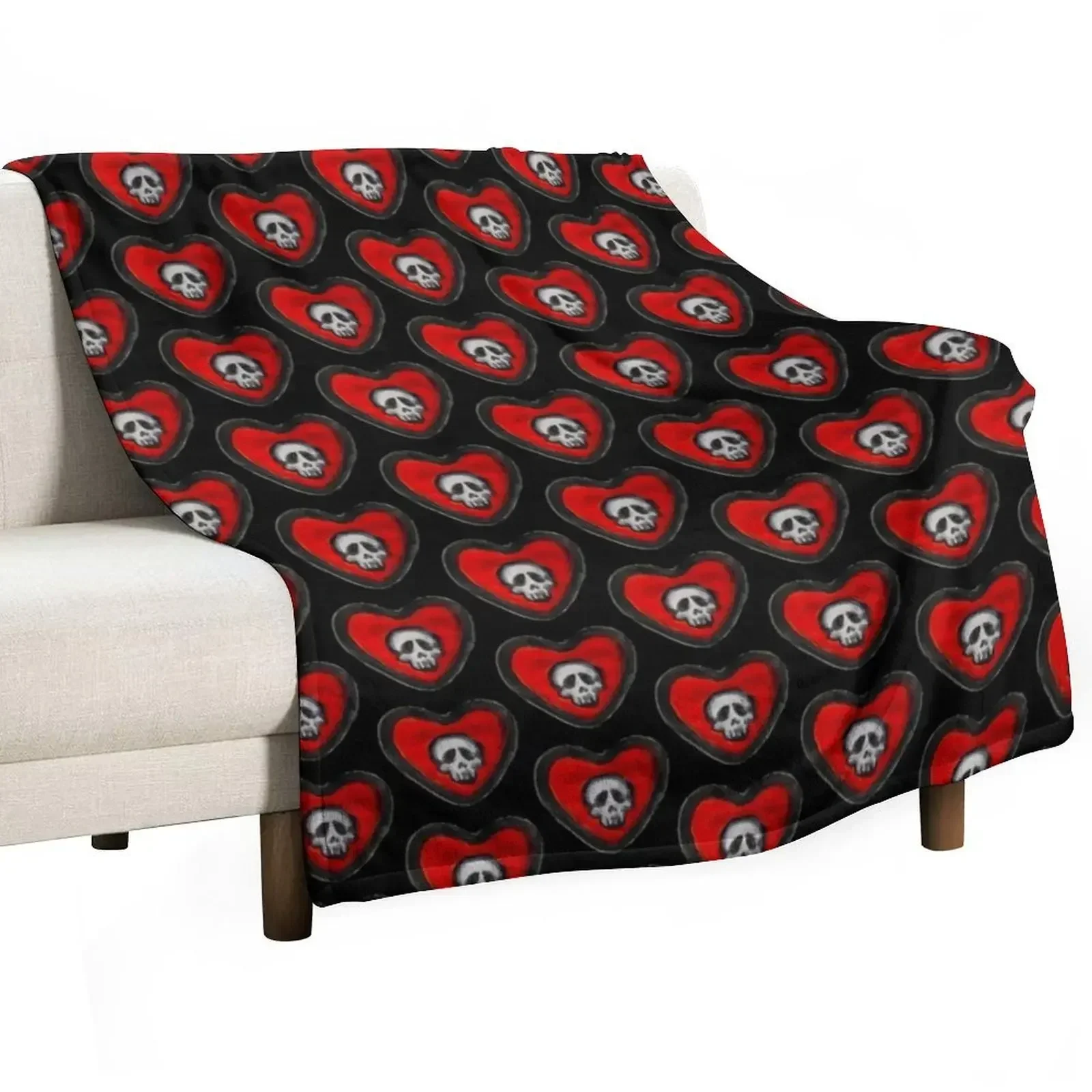 

Skull Heart Throw Blanket Decoratives Vintage Blankets