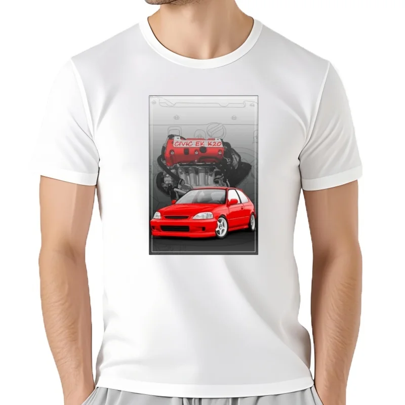 Civic EK trappe avec un moteur D16 B16 K20 H22 T-Shirt été hommes à manches courtes Hip Hop garçon t-shirts blancs rét