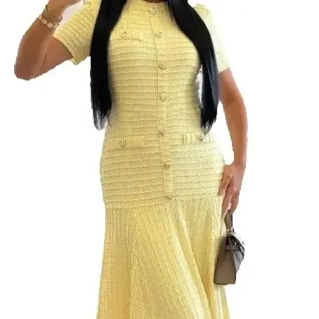 

Women Dresses Simple & Elegant Button Short-Sleeve Long Dress Temperament Commuting Ladies Fashion A-Line Dresses