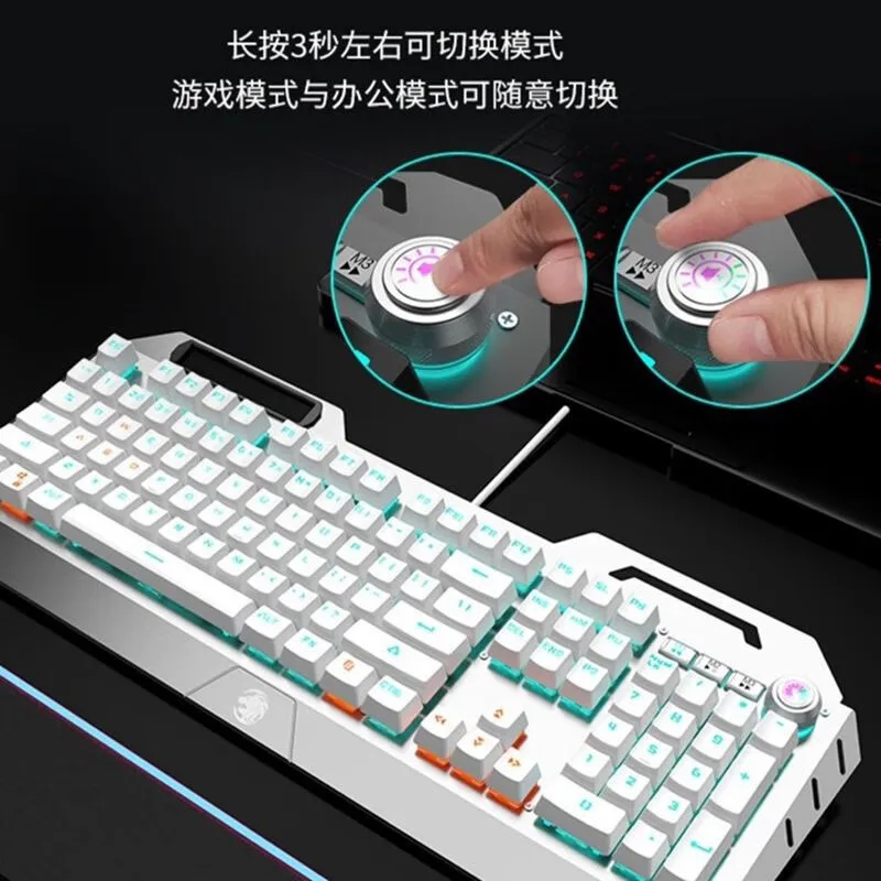 Key Wired Mechanical Gaming Keyboard Blue Switches Ice Backlight Metal Panel Multimedia Knob Office Programming
