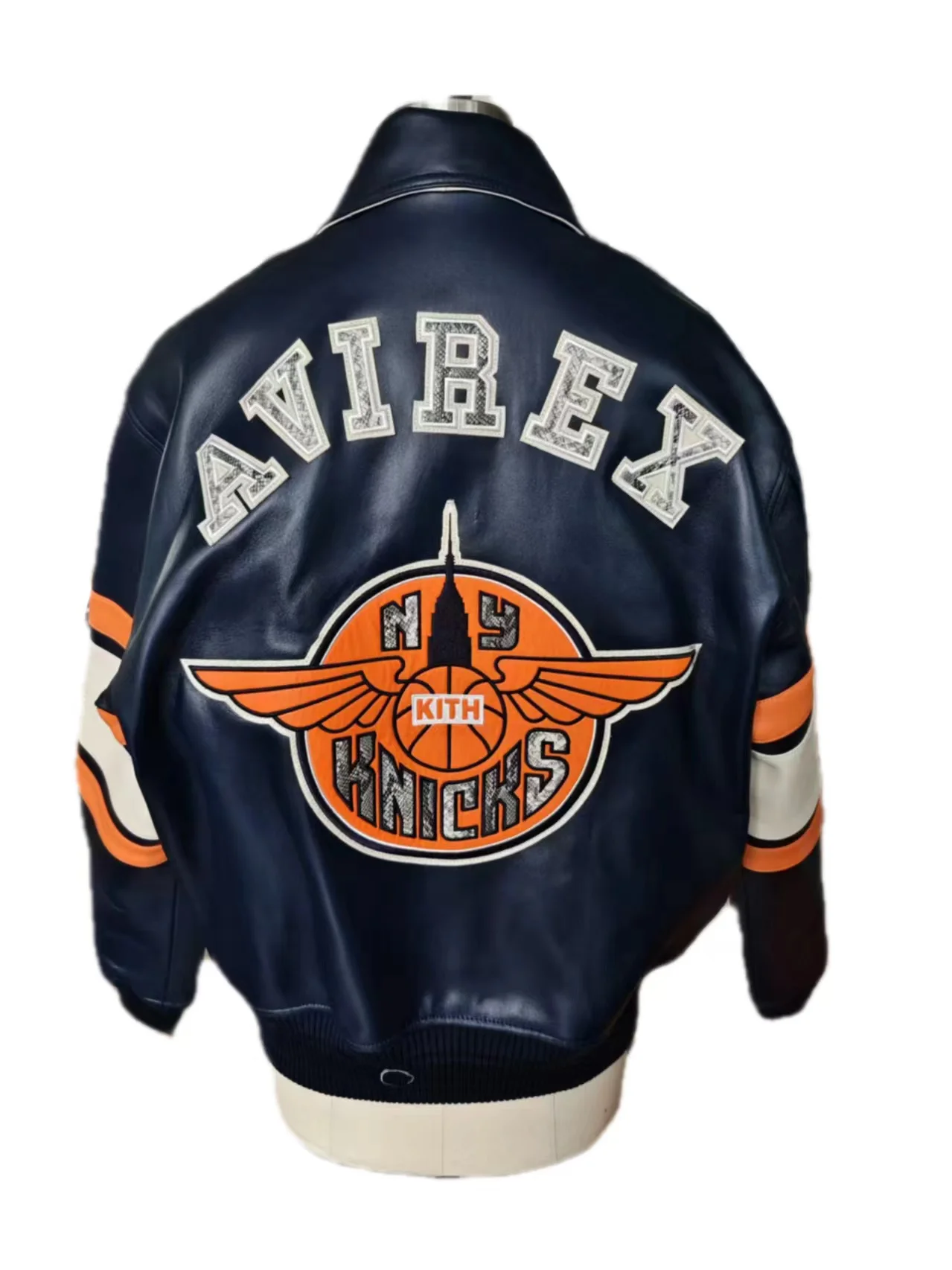 AVIREX Autumn New Athletics Varsity Jacket Men\'s European Lambskin Leather Jacket Fashion Casual Embroidery Flight Suit coat