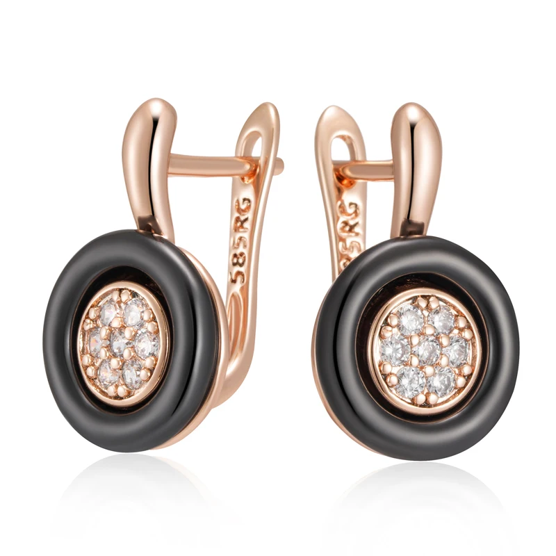Kinel Hot Black Ceramics Drop Earrings For Women 585 Rose Gold Color Natural Zircon Accessories High Quality Daily Fine Jewelry