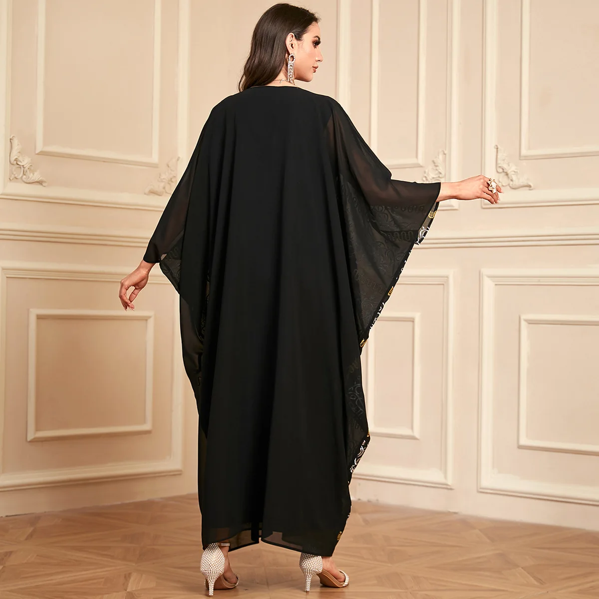 Robe musulmane brodée à pampilles pour femmes, Abayas du Ramadan, Djellaba de l'Aïd, Manches chauve-souris, Kaftan de Turquie, Robe arabe, Caftan marocain