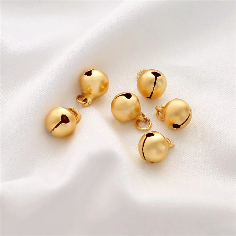 Matte Gold 18K Gold Glossy Round Bell Small Pendant Pendant DIY Bracelet Necklace Jewelry Accessories