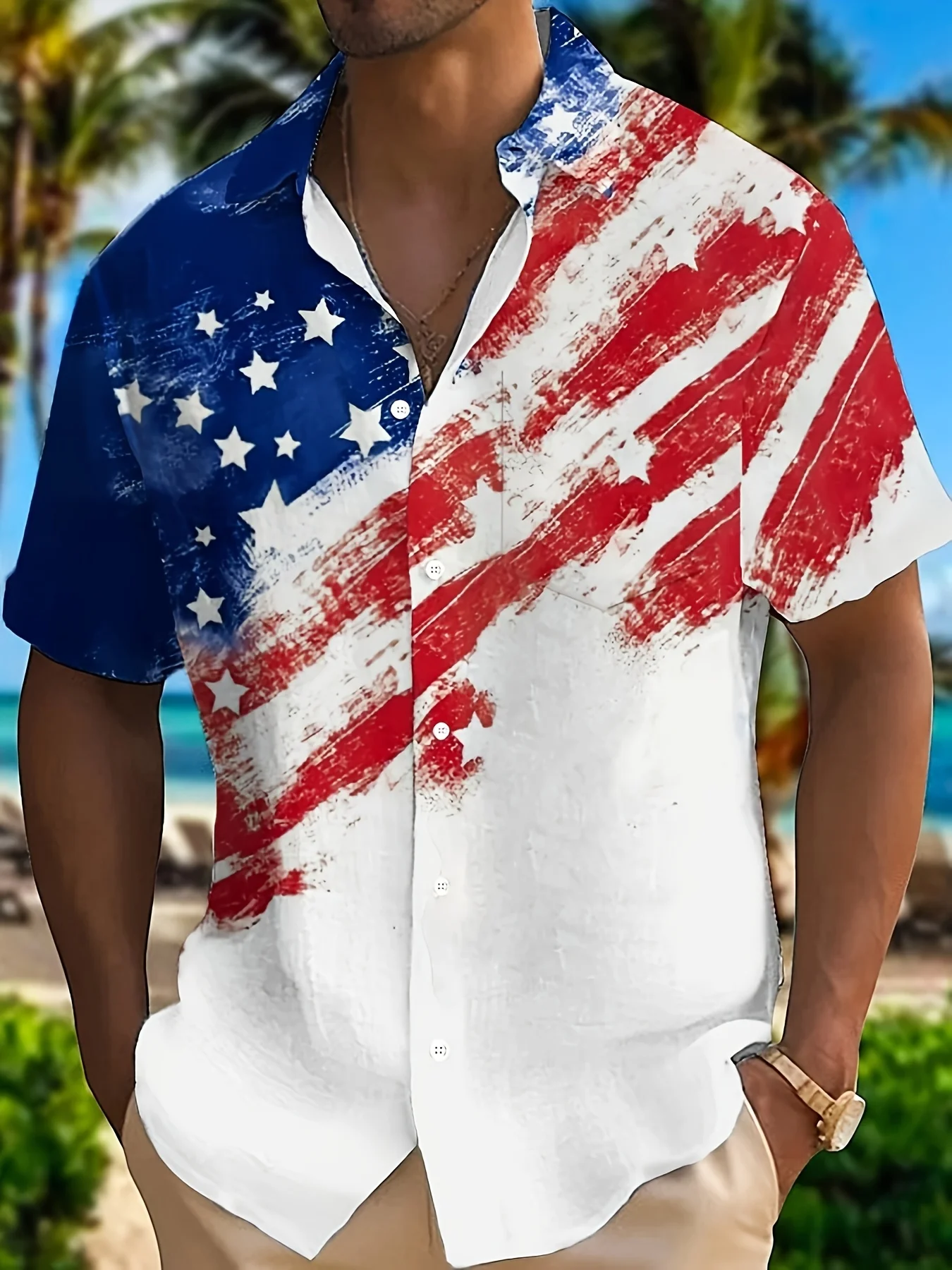 

Men's plus Size Short Sleeve Hawaiian Shirt Gradient Flag Print Casual Summer Top for plus Size Men