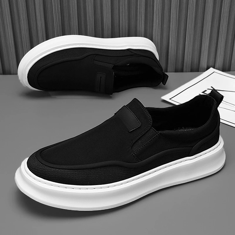 Spring Autumn Fashion Men Simple Rubber Soft-sole Shoes Comfortable Flat Round-toe Walking Black Shoes Men's Casual Sneakers