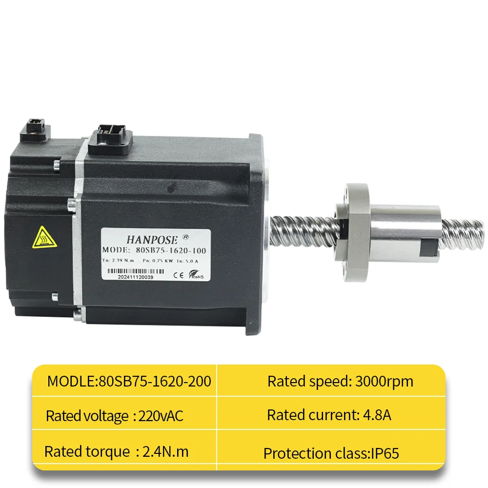 Servo motor ball screw drive kit 80SB75-1620-100 4.8A 2.4N.m ASD275 AC200-240V+3M woodworking cable AC servo motor 750W