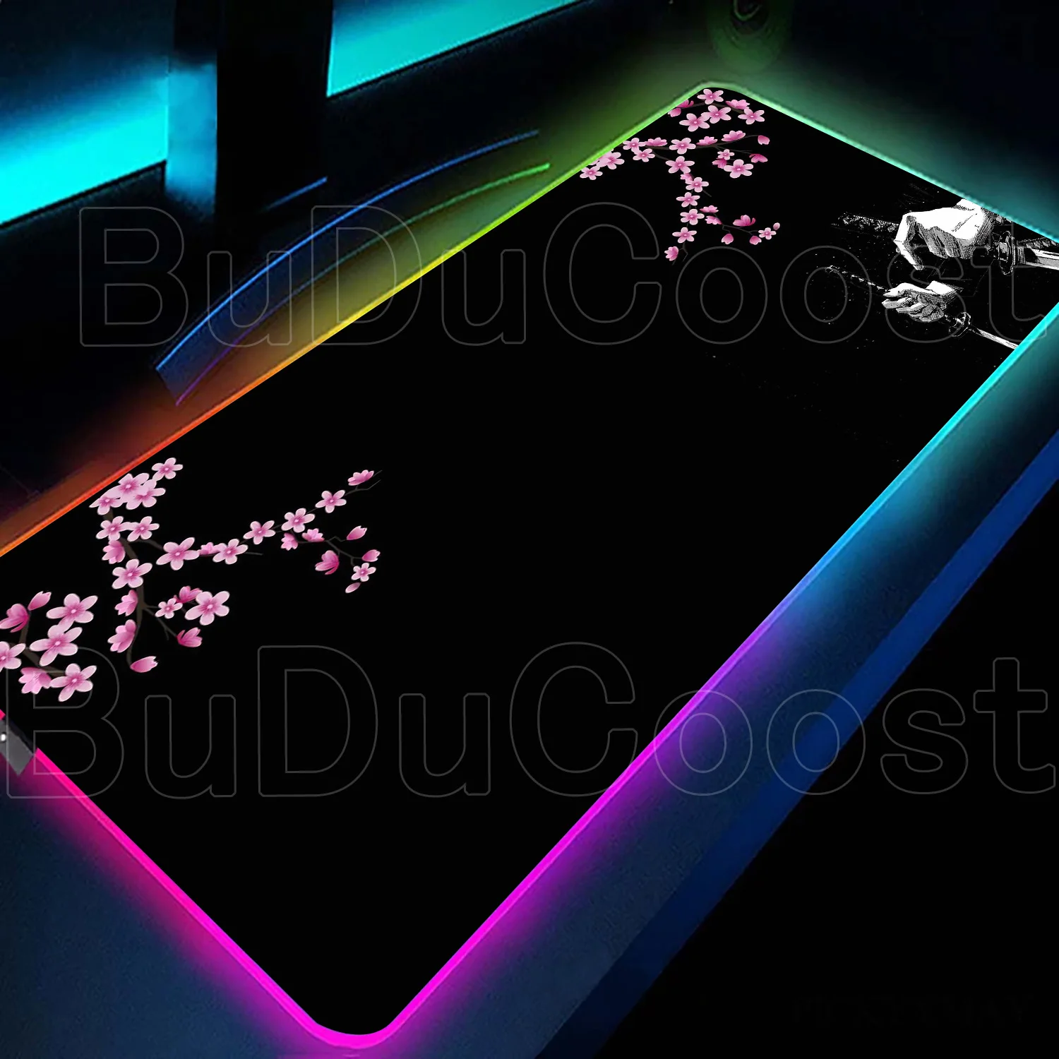

RGB LED Many Pretty Wallpaper Lotus Sakura Katana PC Large Keyboard MousePad Lock Eage Desk Mat Computer Game Office Mause Pad