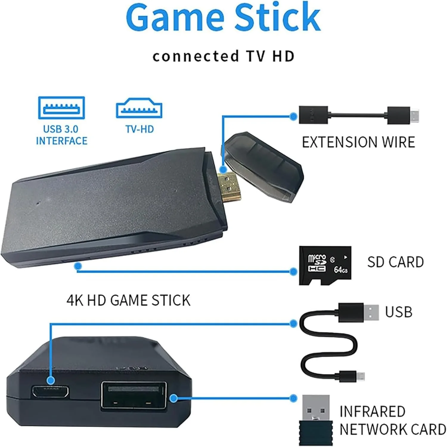 وحدة تحكم ألعاب لاسلكية ريترو M8 لعبة فيديو عصا 4K HDMI مخرج التوصيل والتشغيل صندوق ألعاب الحنين المدمج في 20000 لعبة + للتلفزيون ،