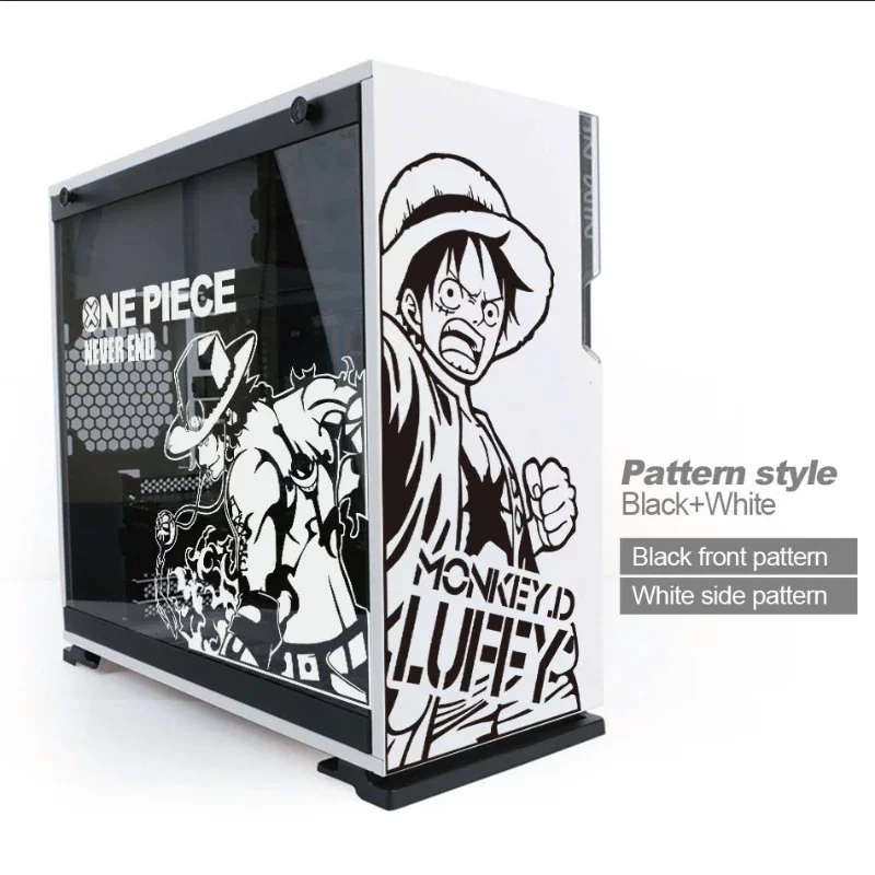 Uma peça anime pc caso adesivos dos desenhos animados computador host pele decorar decalque atx torre média removível à prova dwaterproof água oco para fora