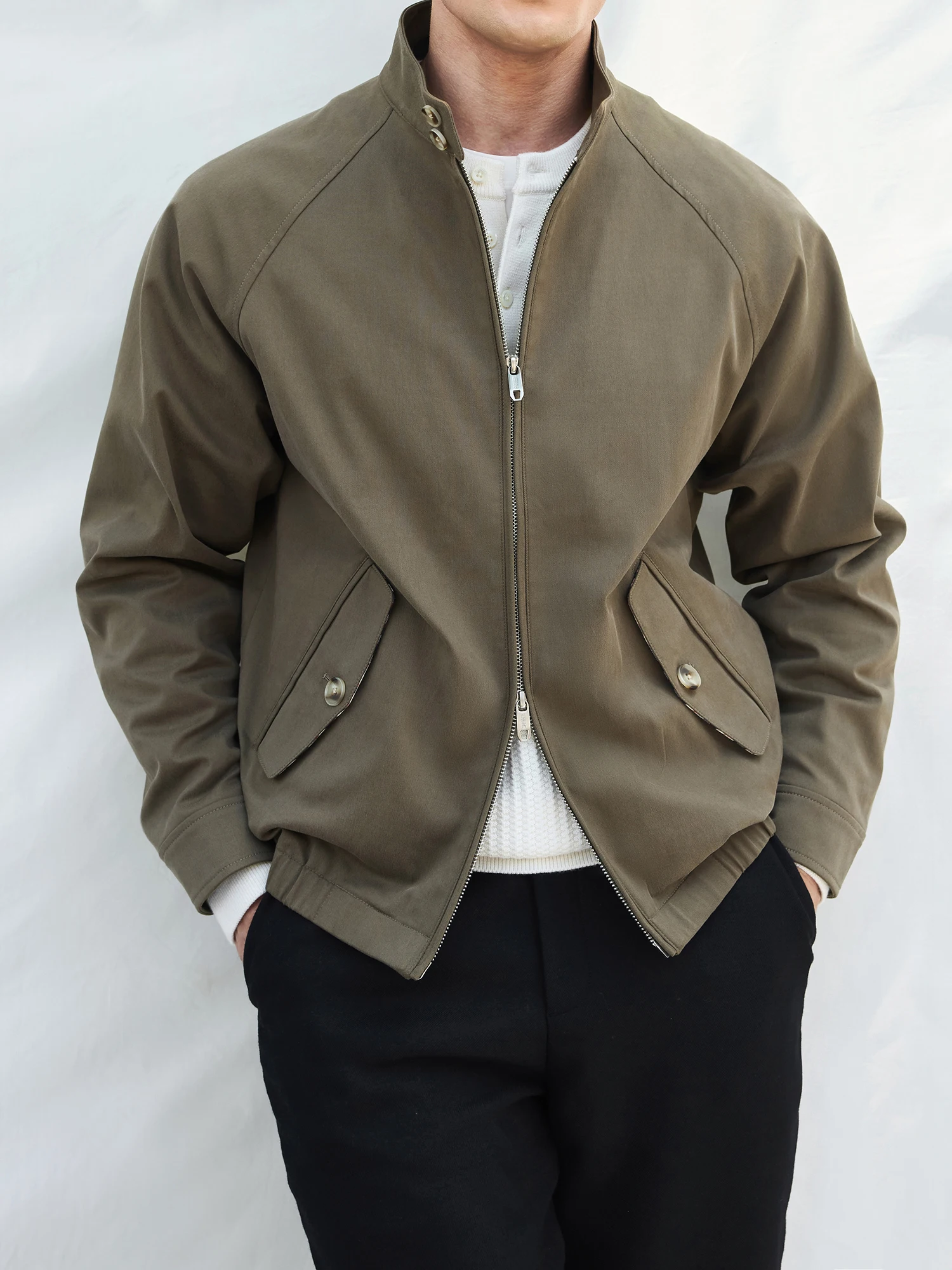 سترة رجالية جديدة للخريف، ياقة أمريكية غير رسمية بلون سادة، سترة علوية قصيرة للأعمال