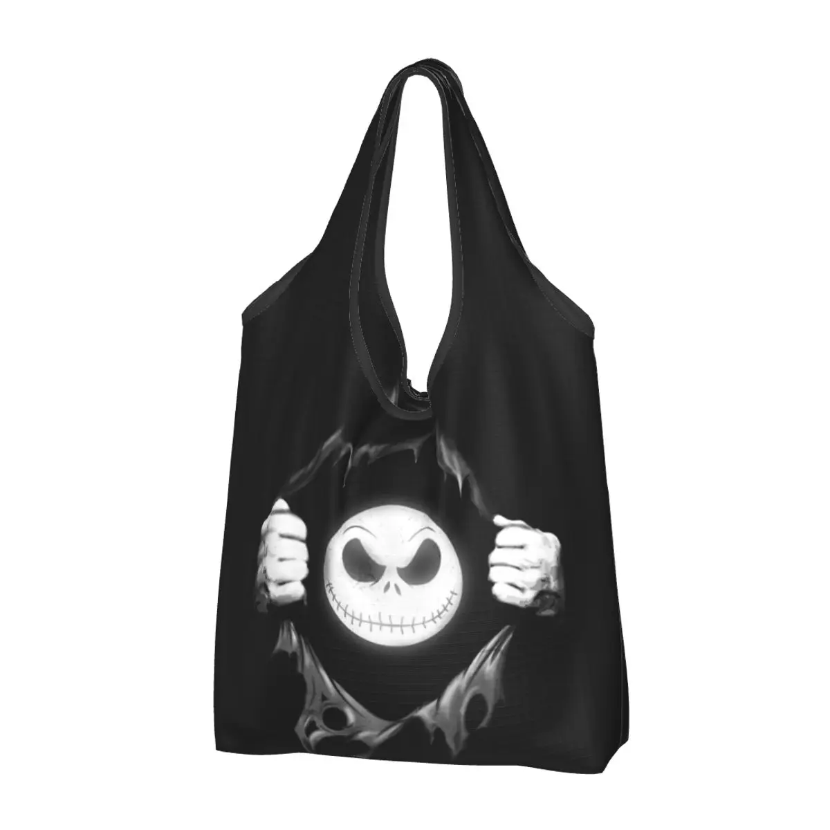 Custom Halloween Cartoon Skull Jack Shopping Bag Women Tote Bag Portable Tim Burton Christmas Horror Groceries Shopper Bags