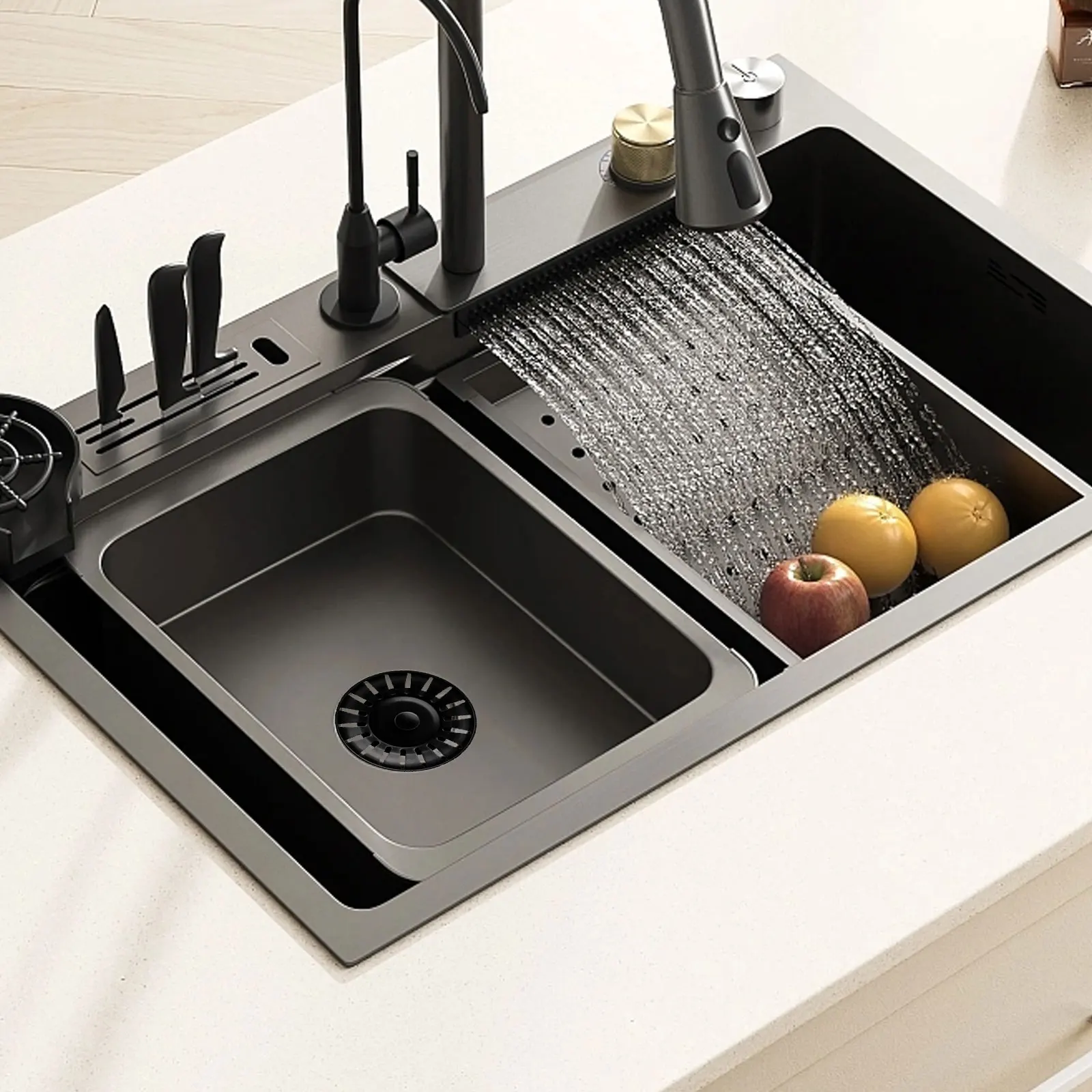 Black Simple Stem Ball Design Black Kitchen Sink Sink Replacement Hole Blockages Easy To Clean For Kitchen Sinks