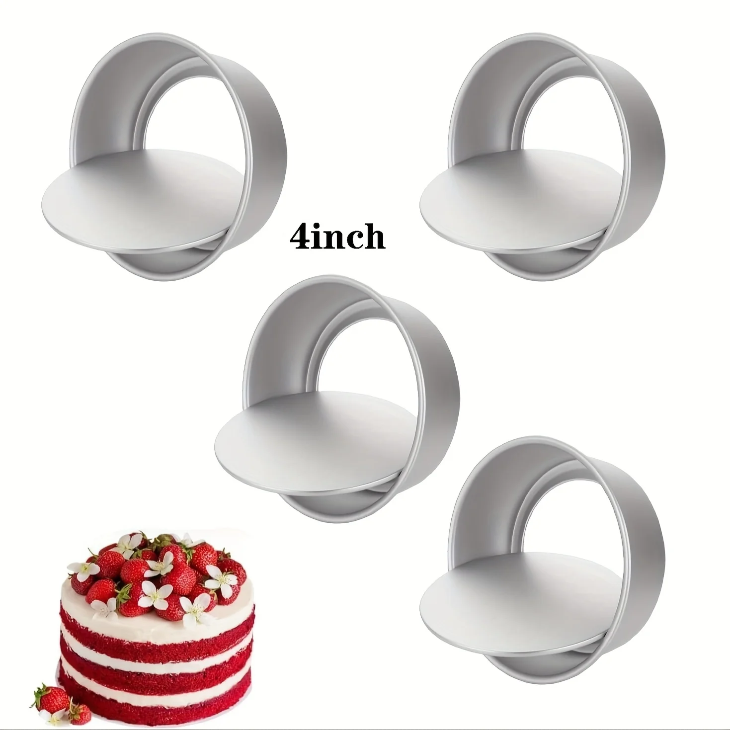 4pcs 4-Inch Round Food-Grade Aluminum Cake Baking Molds Reusable Non-Stick Wedding Special Occasion Baking Pans for Home Bakers