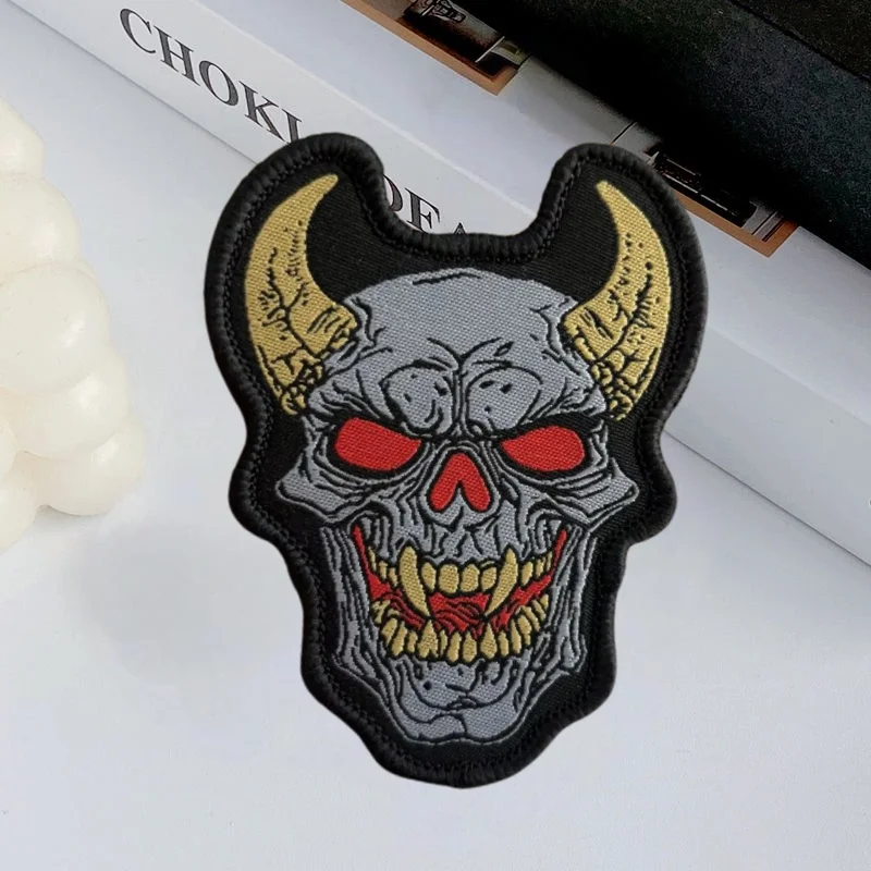 Evil Ghost Tactical Patch Military Mask Monster Samurai Morale Badge Armband Hannya Weave Hook&Loop Patches Backpack Stickers