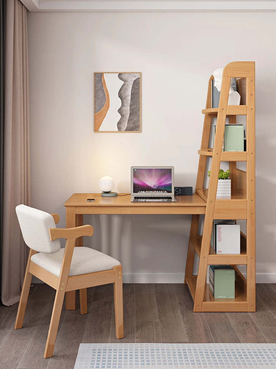 Solid wood desk, bookshelf combination, student household writing desk, bedroom, children's bookshelf, integrated learning desk