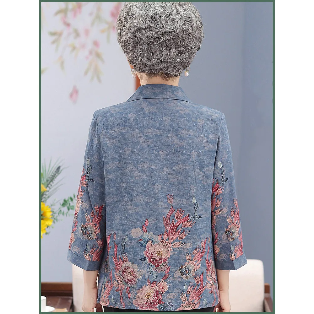 Elderly People Summer Clothes 60-70 Years Old Grandma Shirts Three Quarter Sleeves Casual Cardigan Blouse Women Blusas 7XL 8XL