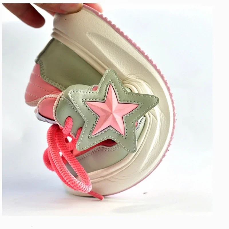 Spring Autumn Genuine Leather Mixed Color Baby Girls Flat Shoes Anti Slip Elastic Sole Star Boys Sneakers Children\'s Casual Sh