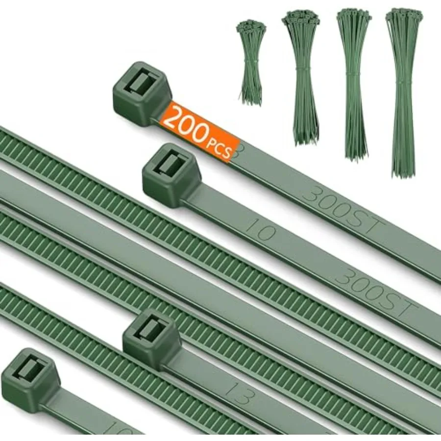 

Premium PA66 Green Zip Ties, 4+8+10+12 with 22-55lb Strength, Heavy Duty Self-locking Nylon Cable Ties, Decoration Tie Wraps fo