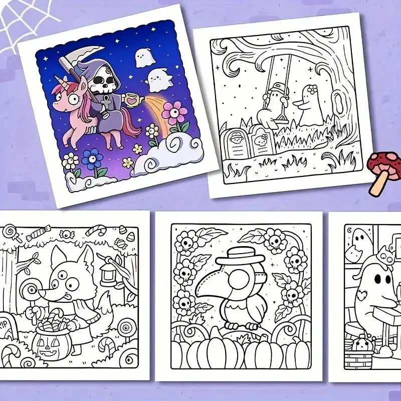 Libro para colorear Spooky Cutie: diseños audazos y sencillos de Halloween para aliviar el estrés, interactivo para niñas y colorear enfocado