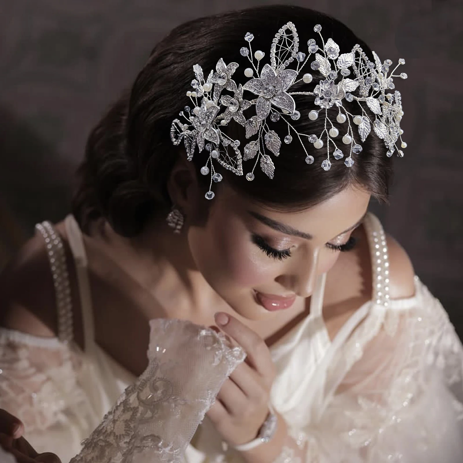 DZ218 Diadema nupcial de hojas de aleación dorada, accesorios para el cabello de perlas, banda para el cabello de boda, Tiaras de cristal para mujer y tocados para novias