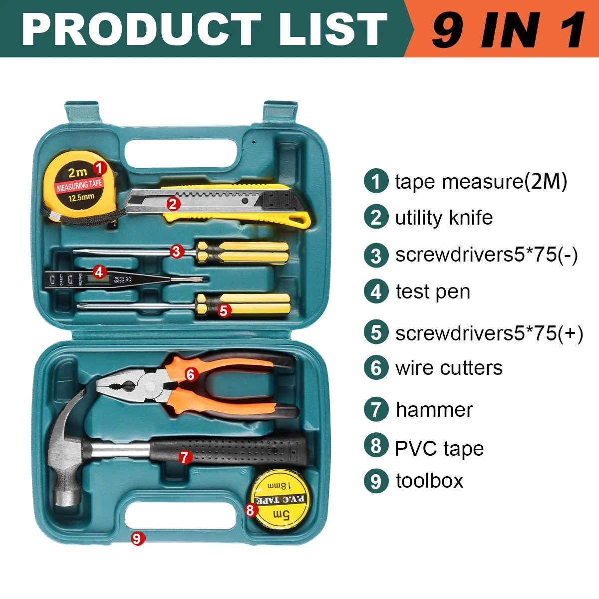 8/9/12/13Pcs Hand Werkzeug Sets Haushalt Hause Reparatur Werkzeug Set Schraubendreher Werkzeug Box Set schere Klaue Hammer Werkzeuge Für Den Heimgebrauch – Detail 3