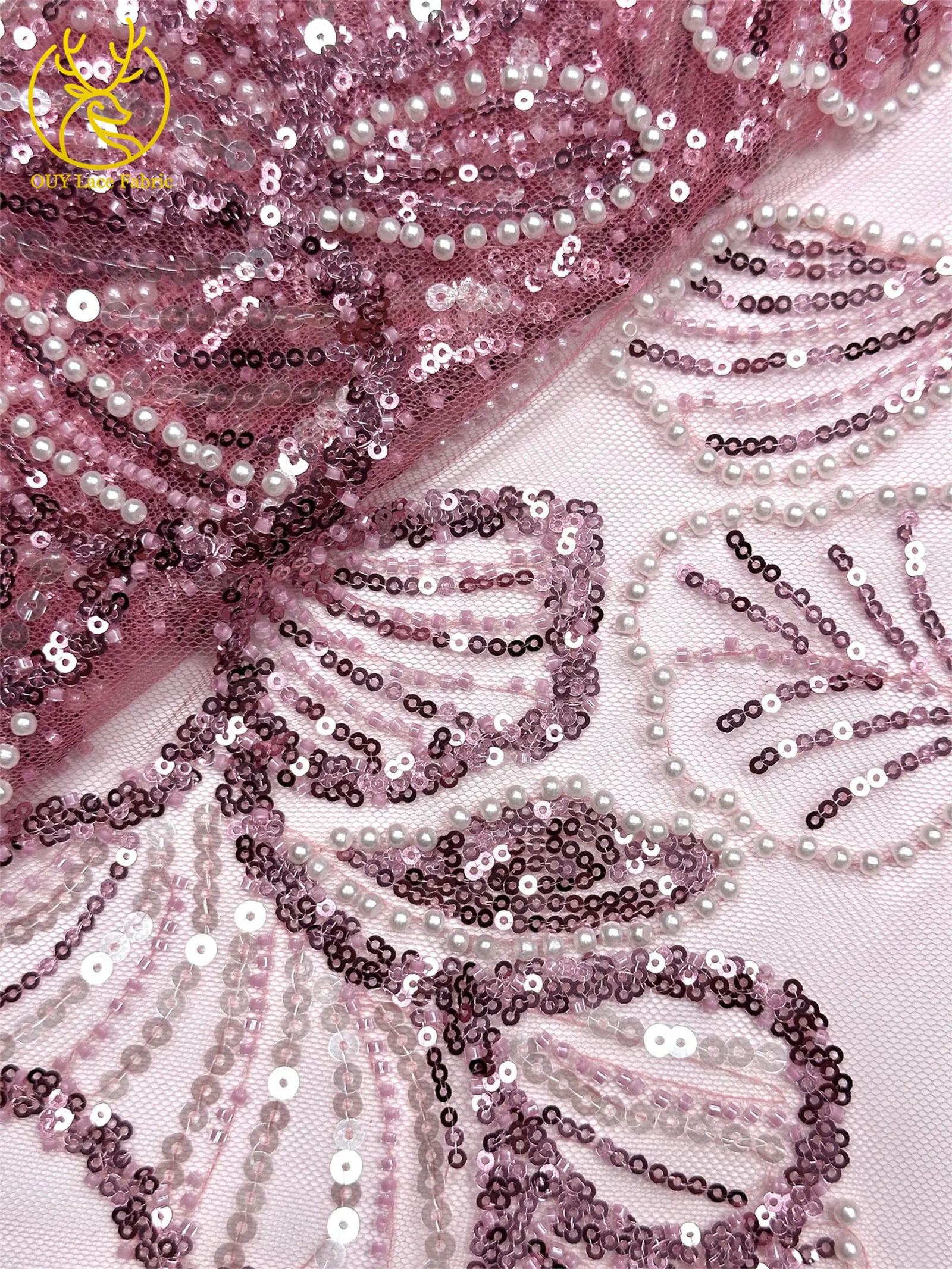 Afrikanischer Pailletten-Perlen-Spitzenstoff 2026 Französischer Nigerianischer Tüll Bestickter Spitzenstoff für Damen-Partykleider Nähmaterial – Detail 22