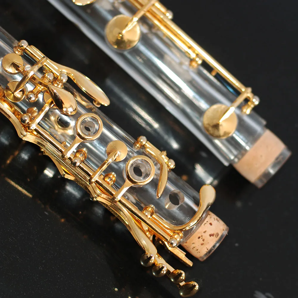 Bb Transparent Acrylic Clarinet 17 Key Gold Plated Woodwind Instrument For Student Musicians Stage Performance